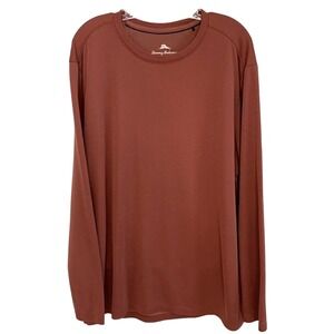 Tommy Bahama XL Knit Long Sleeve Collarless Shirt Brown B031